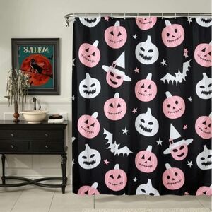 Halloween Pumpkin Shower Curtain - Black and Pink